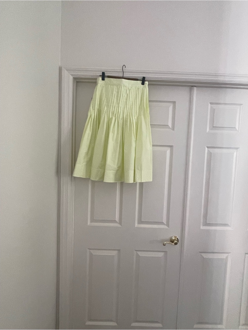 Pleated Light Yellow - green -A-Line Midi Skirt